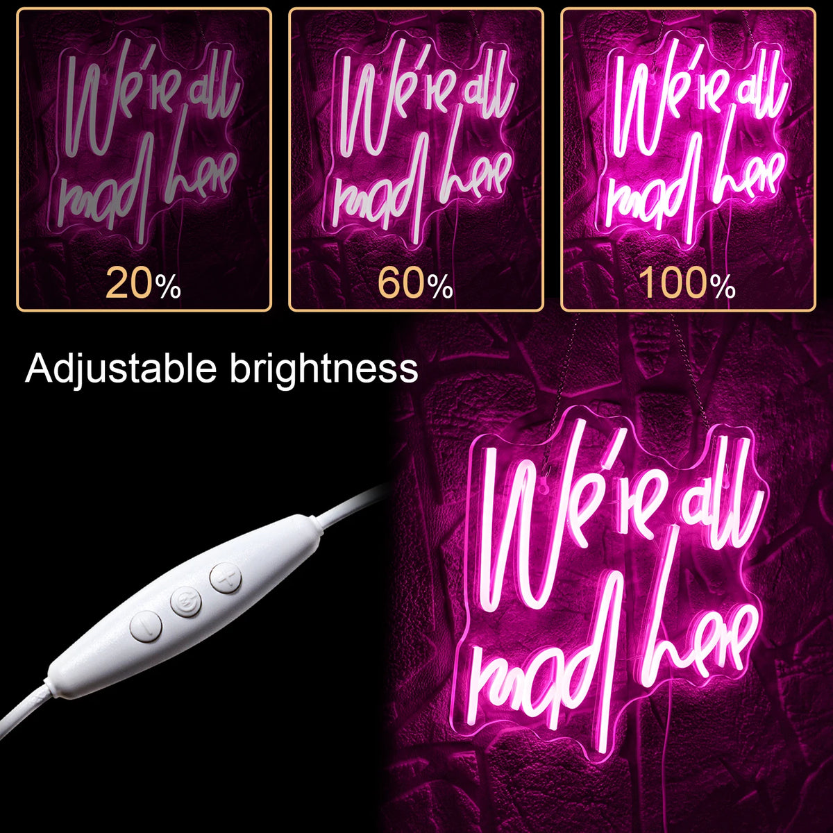 We're All Mad Here – LED-Neon-Schriftzug (5 V USB)