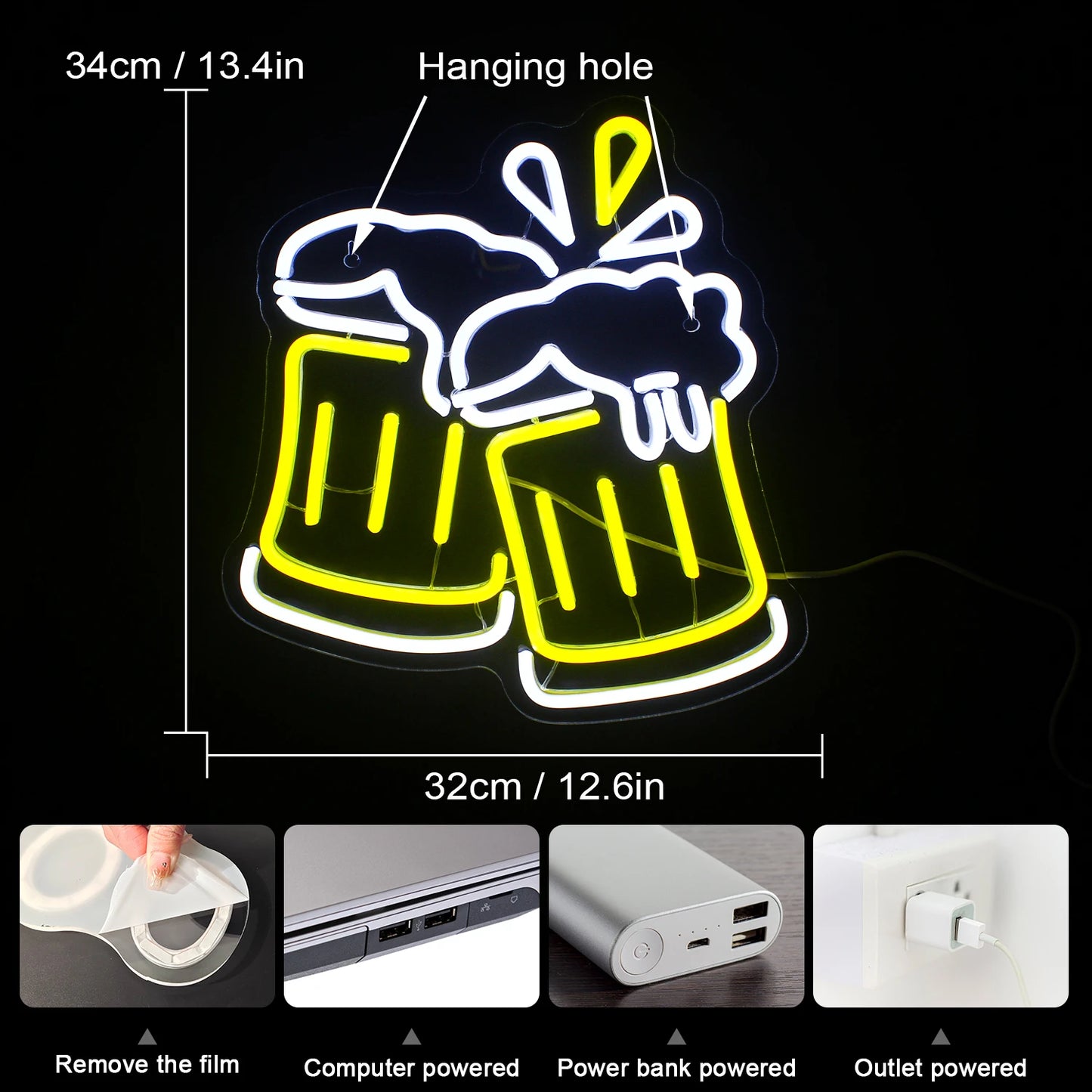 Beer Cheers 5V Mini USB  LED Neon Sign - Budget Friendly