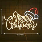 Merry Christmas – Warmweiße Buchstaben mit Weihnachtsmütze – LED-Neonschild (5 V USB)