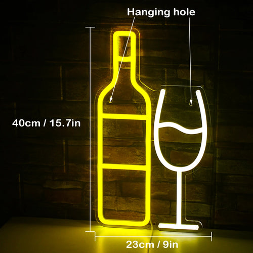 Weinflasche und Glas – LED-Leuchtschild (5 V USB)