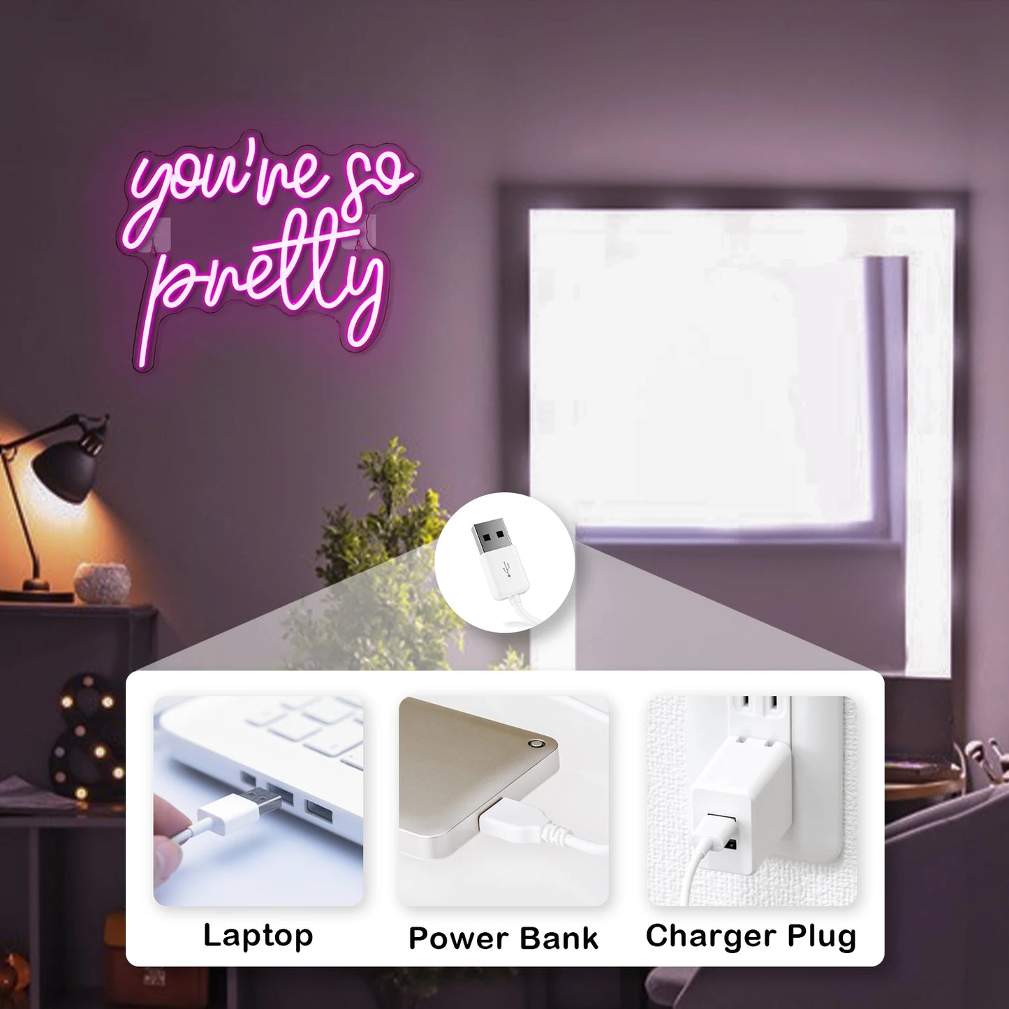 You’re so pretty 5V USB LED Neon Sign - Budget Friendly