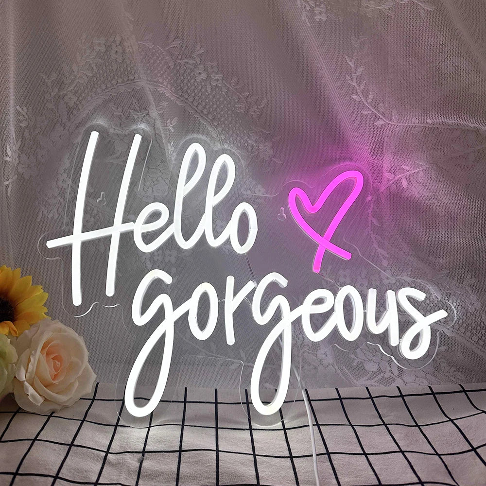 Hello Gorgeous – Herz – LED-Leuchtschild (5 V USB)