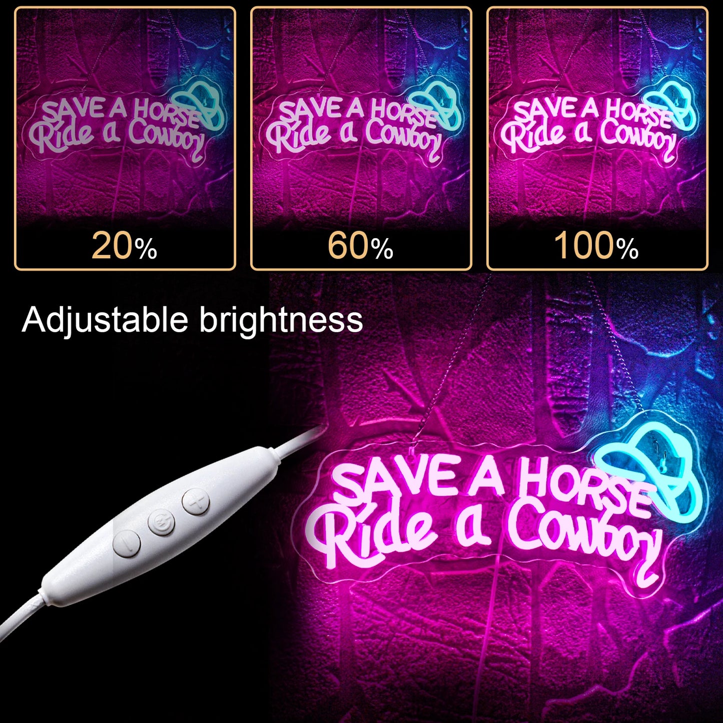 Save A Horse Ride a Cowboy 5V Mini USB LED Neon Sign - Budget Friendly