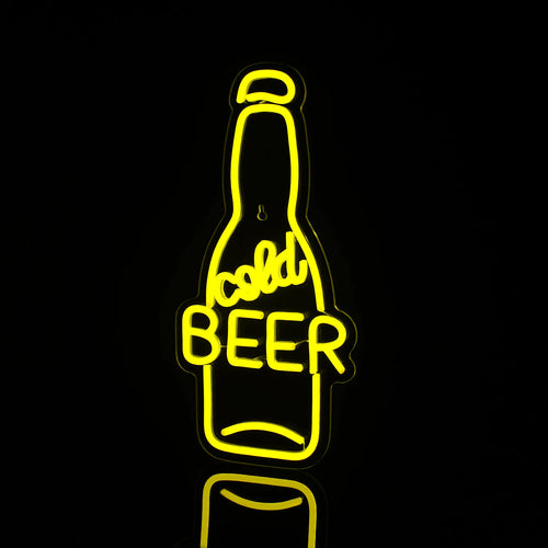 Das Bild zeigt ein leuchtendes LED-Neonschild in Form eines Bierkrugs.