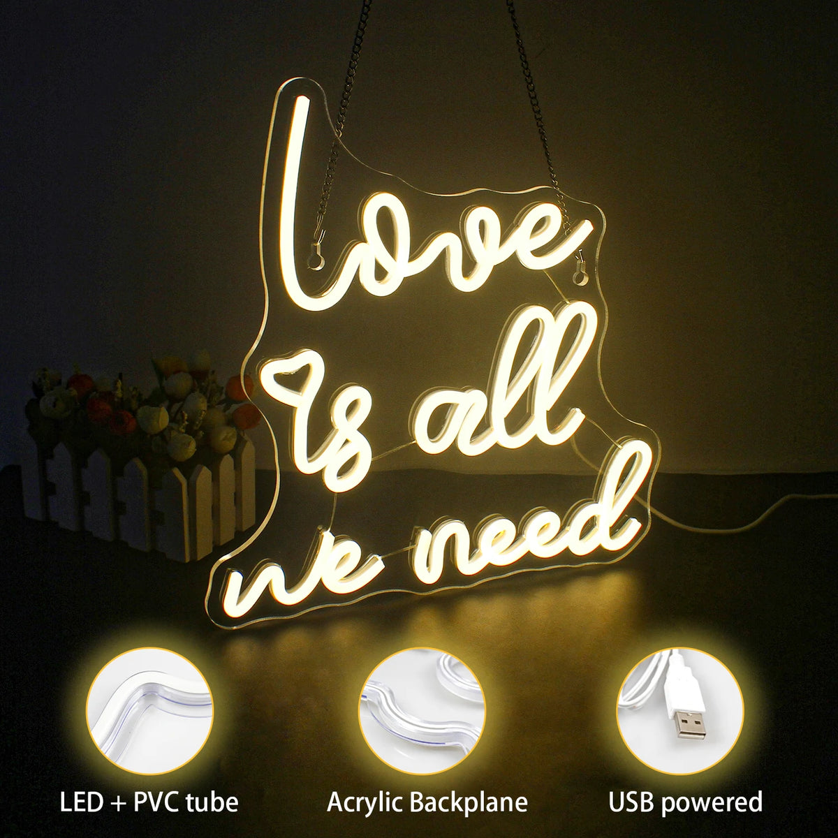 Love is all we need – LED-Neon-Schriftzug (5 V USB)