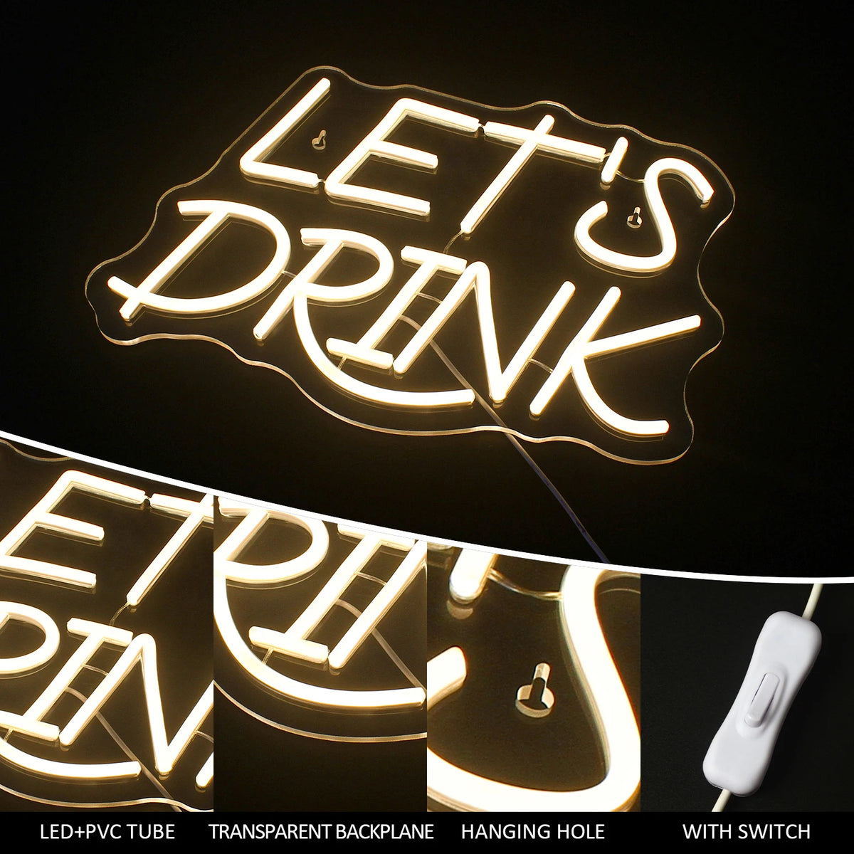 Let's Drink – LED-Leuchtschild (5 V USB)