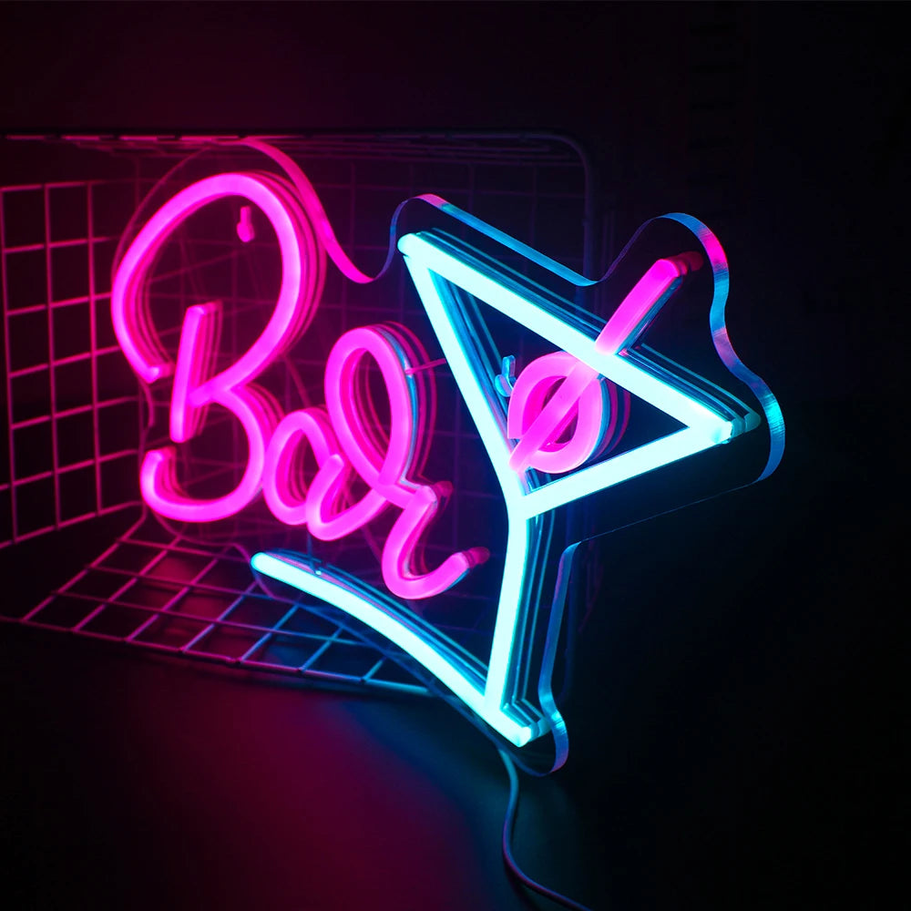 Bar – Cocktailglas – LED-Leuchtschild (5 V USB)