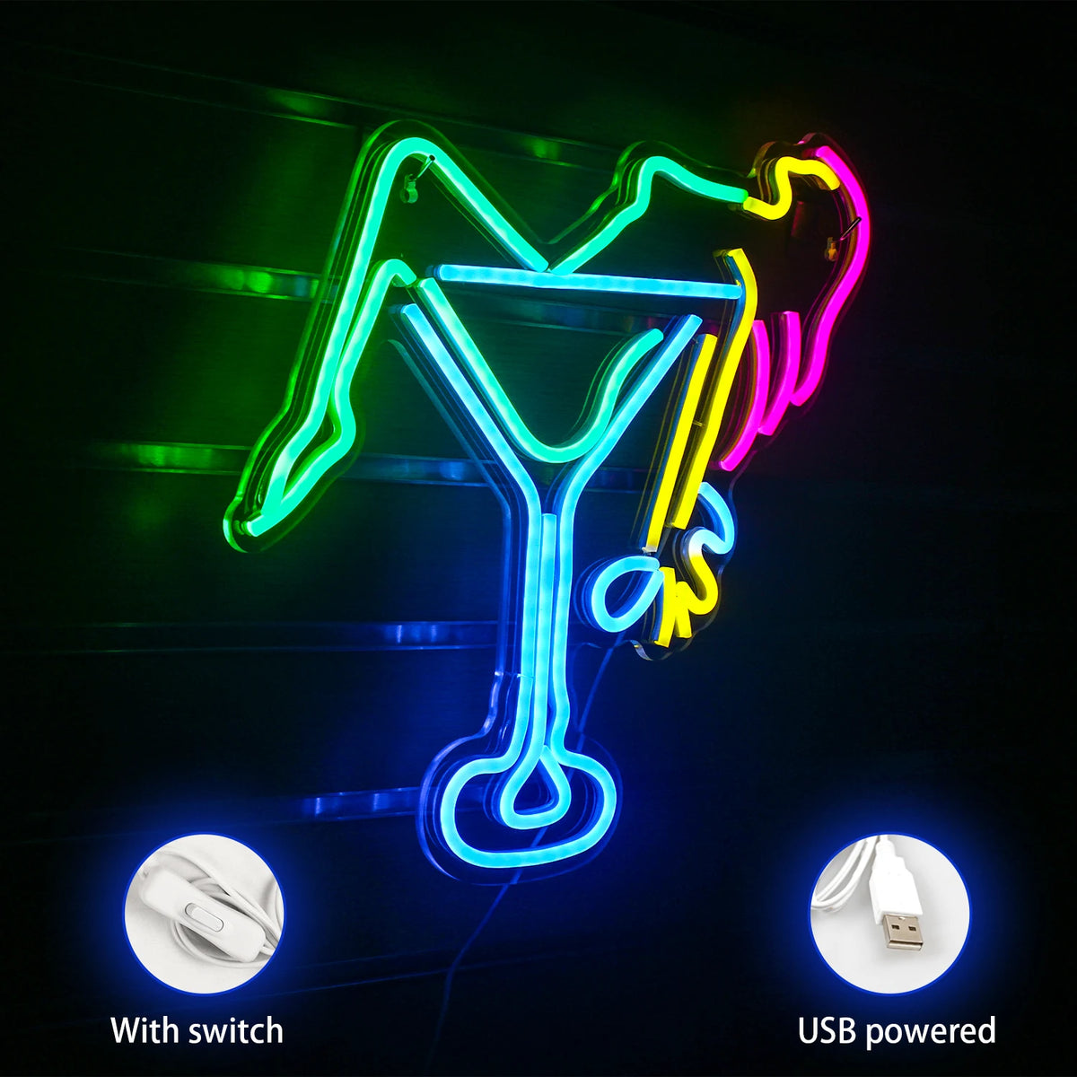 Woman Cocktail Glass 5V USB LED Neon Sign - Budget Friendly