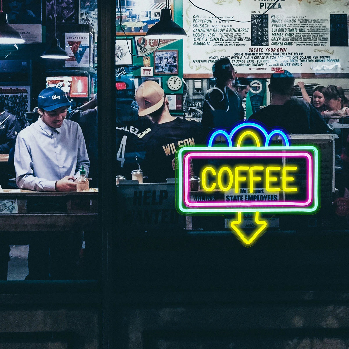 COFFEE – Rechteckiger Rahmen und Pfeil nach unten – LED-Leuchtschild (5 V USB)