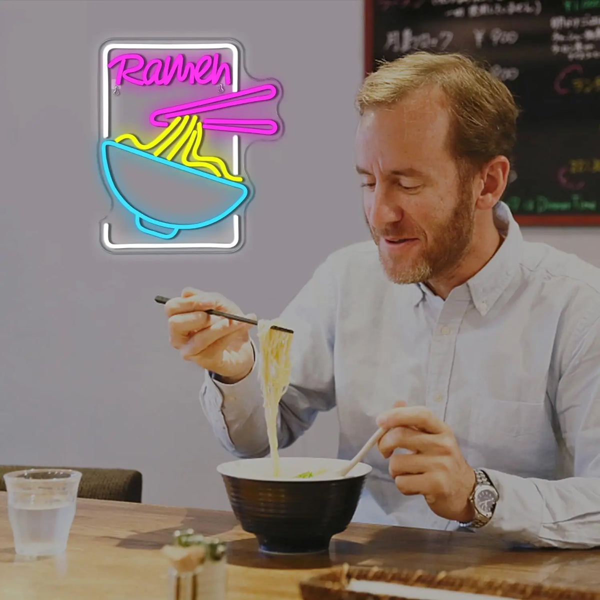 Ramen – Nudelschale und Essstäbchen – LED-Leuchtschild (5 V USB)