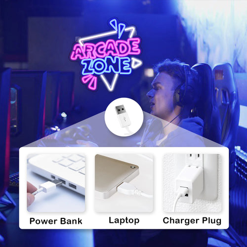 Arcade Zone – Dreieckiger Rahmen und Strahlen – LED-Neonschild (5 V USB)