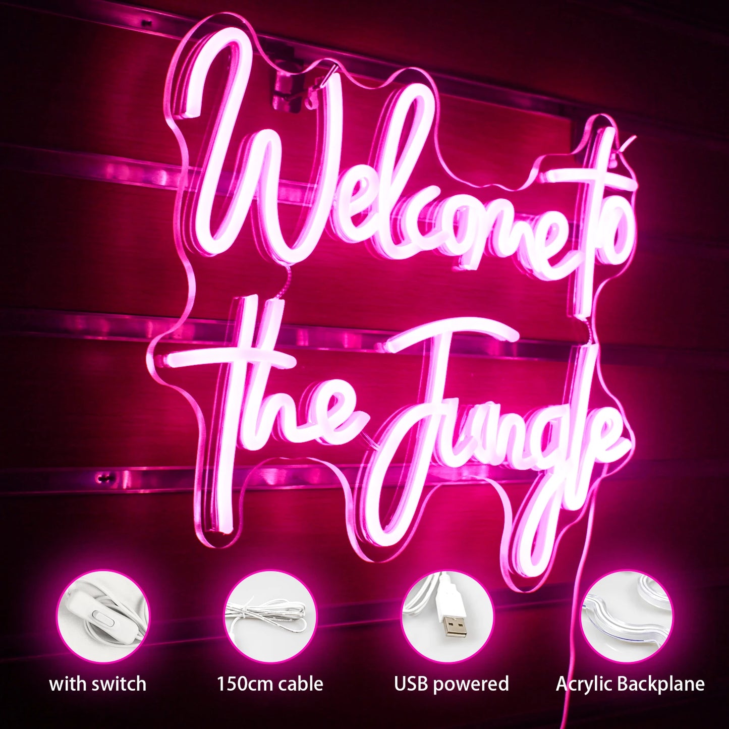 Welcome to the Jungle 5V Mini USB LED Neon Sign - Budget Friendly