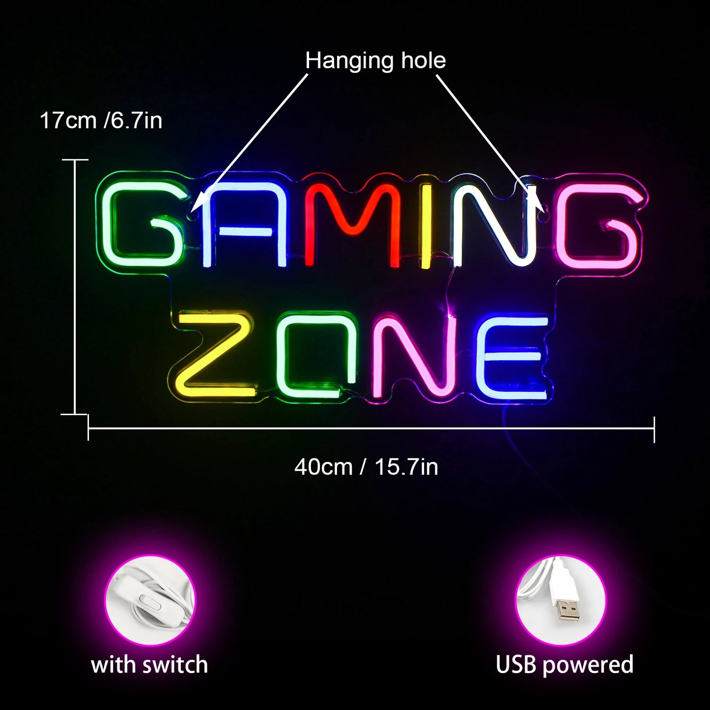 Gaming Zone Colorful 5V Mini USB LED Neon Sign - Budget Friendly