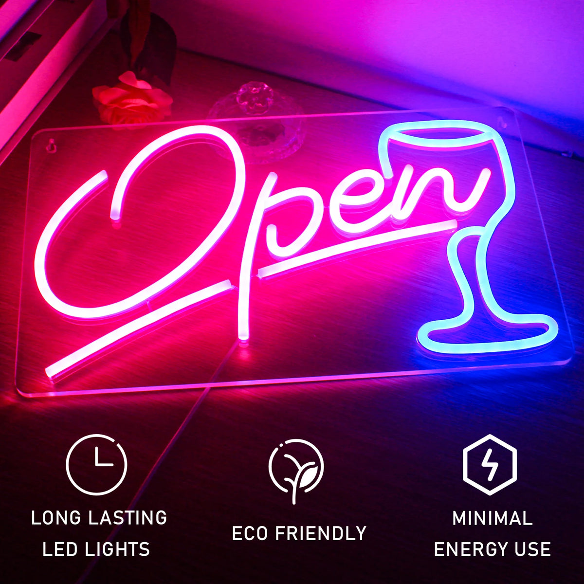 Open Wine Glass 5V USB LED Neon Sign - Budget Friendly
