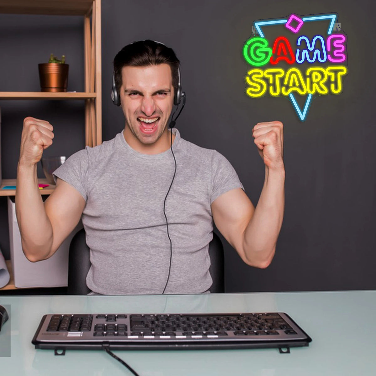 GAME START – Dreieck und kleine Raute – LED-Neonschild (5 V USB)
