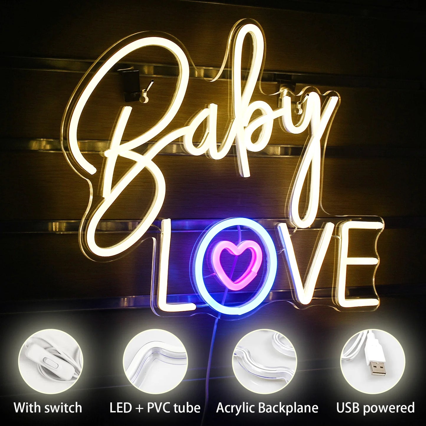 Baby Love 5V Mini USB LED Neon Sign - Budget Friendly