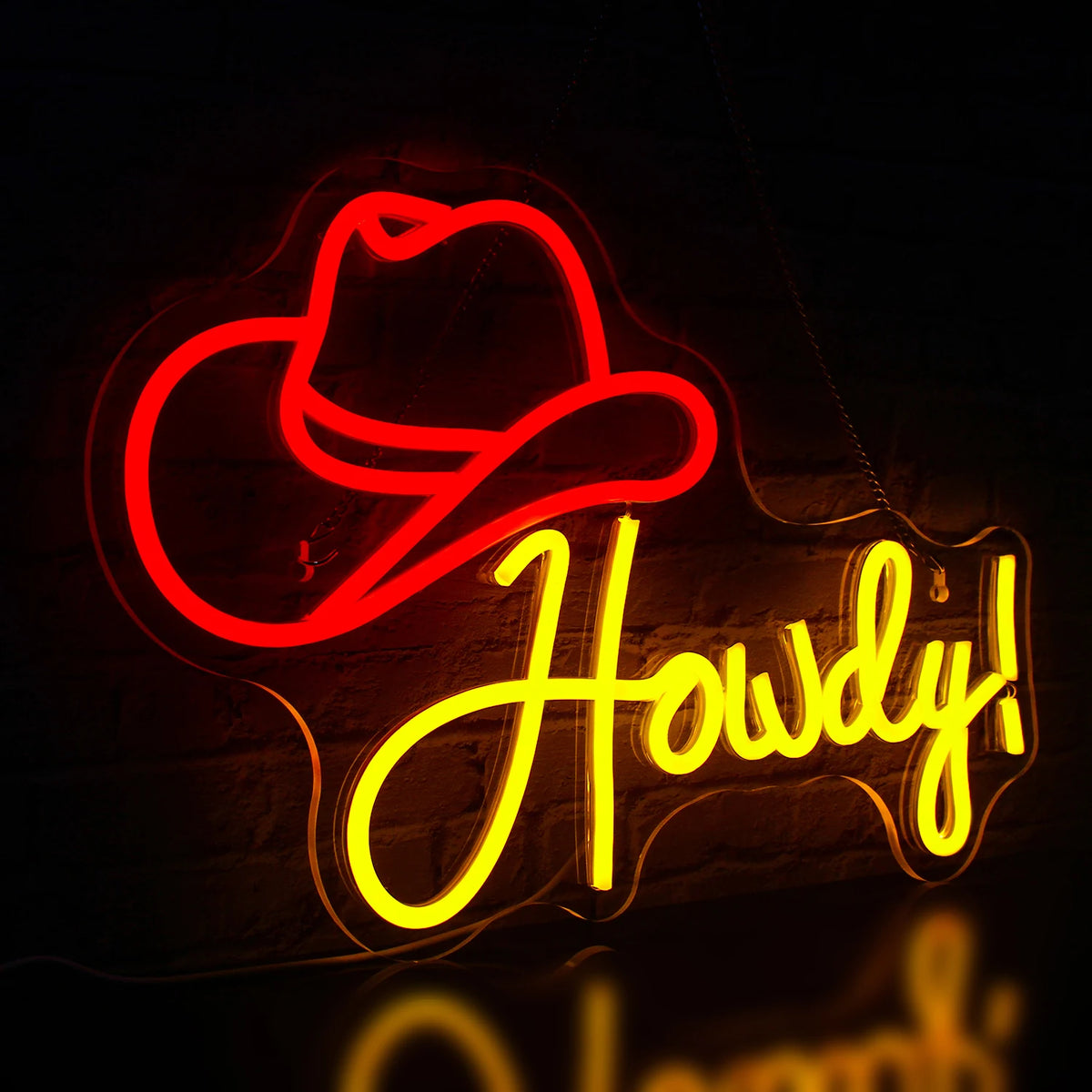 Howdy! – Cowboyhut – LED-Neonschild (5 V USB)