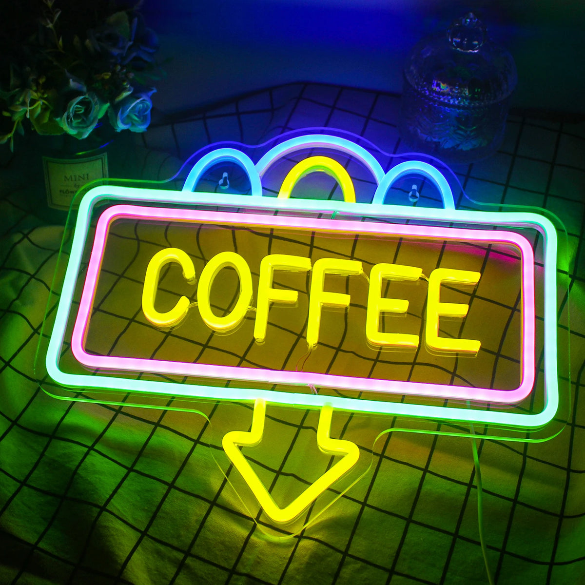 COFFEE – Rechteckiger Rahmen und Pfeil nach unten – LED-Leuchtschild (5 V USB)