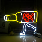 „Bild eines lebendigen LED-Neonschilds mit der Aufschrift „Bier“, das in hellen Gelb- und Weißtönen leuchtet.