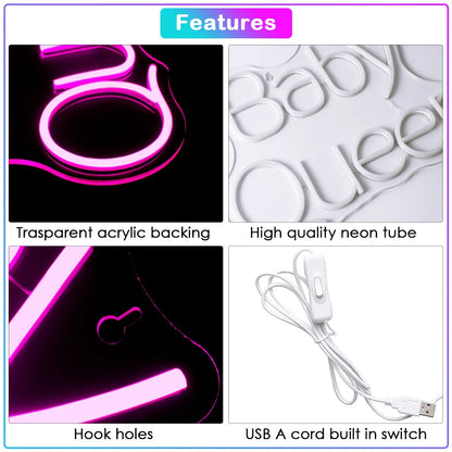 Baby Queen 5V Mini USB LED Neon Sign - Budget Friendly