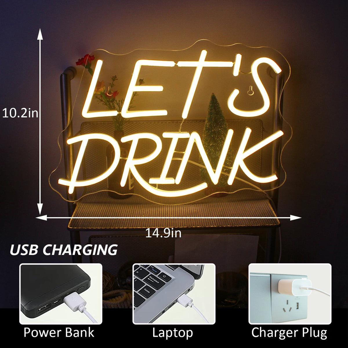 Let's Drink – LED-Leuchtschild (5 V USB)