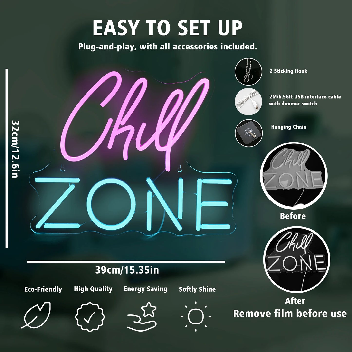 Chill Zone 5V Mini USB  LED Neon Sign - Budget Friendly