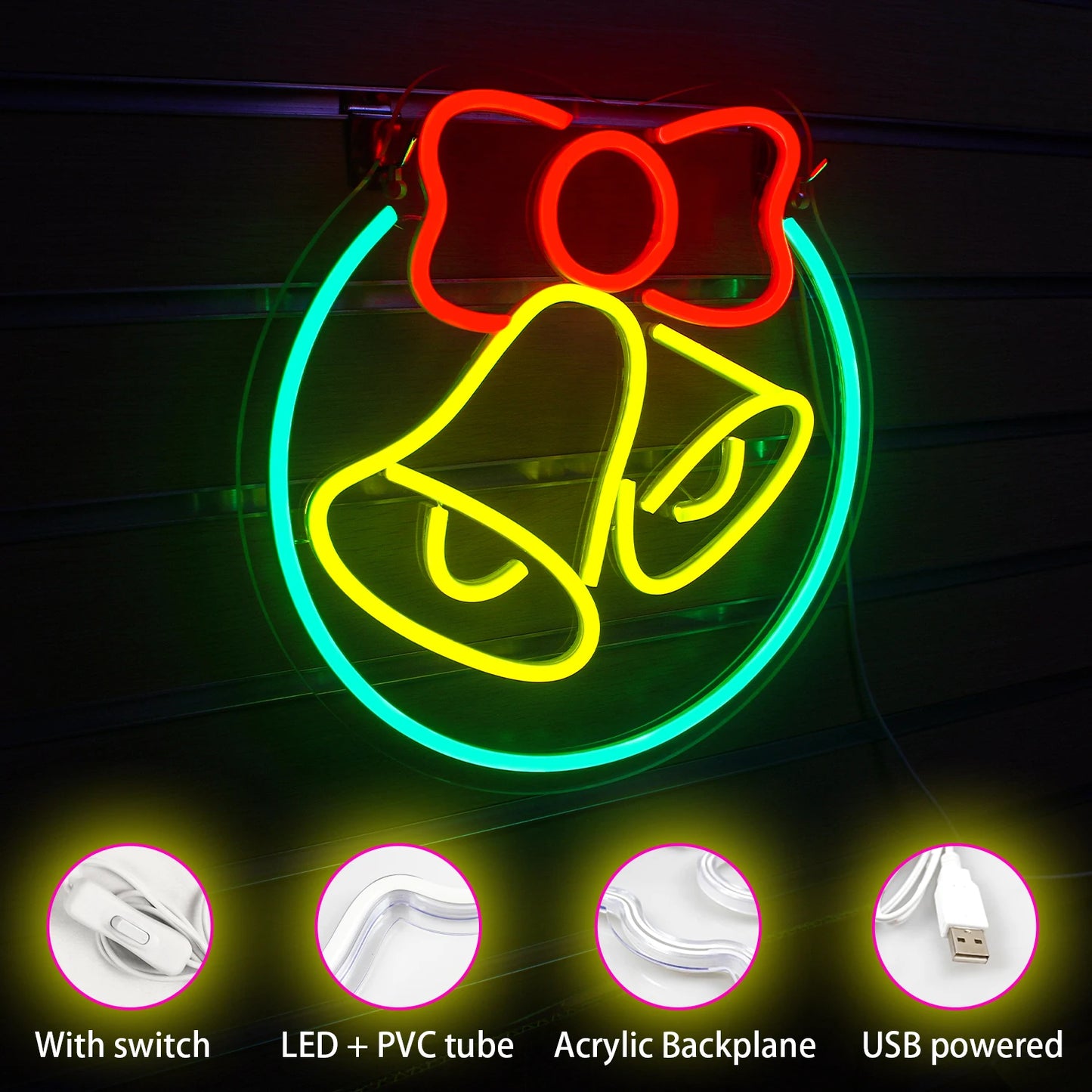 Bell Christmas 5V USB LED Neon Sign - Budget Friendly