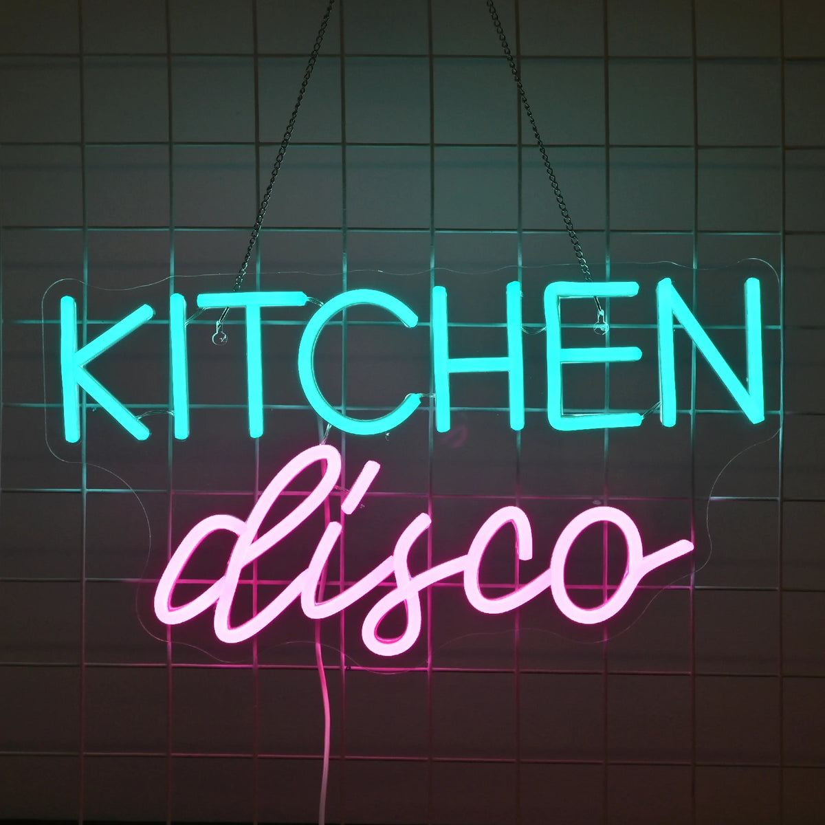 5V-USB-Neonschild Kitchen Disco mit farbenfrohem dekorativem Design