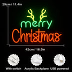 merry Christmas – Rentiergeweih – LED-Neonschild (5 V USB)