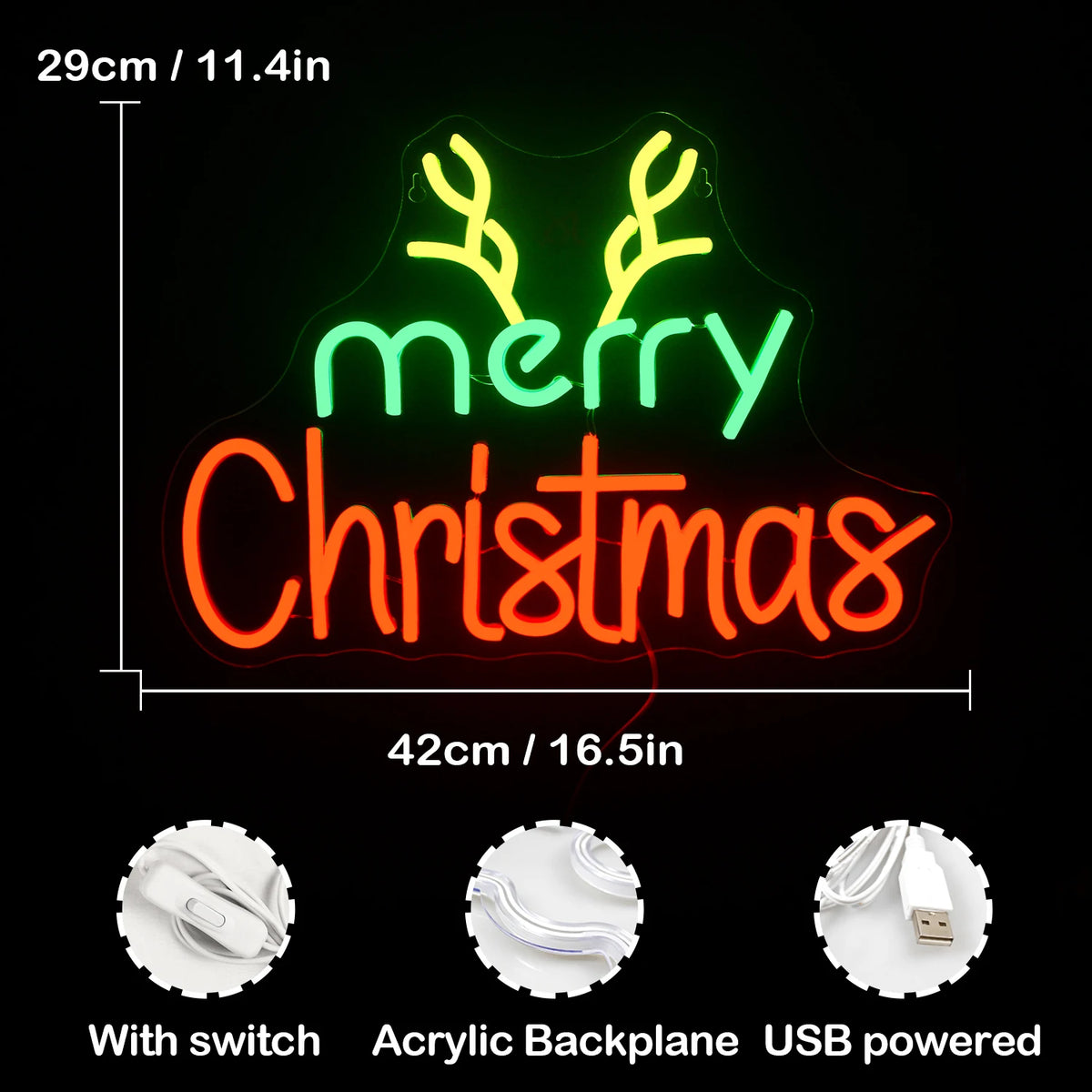 Merry Christmas 5V USB LED Neon Sign - Budget Friendly