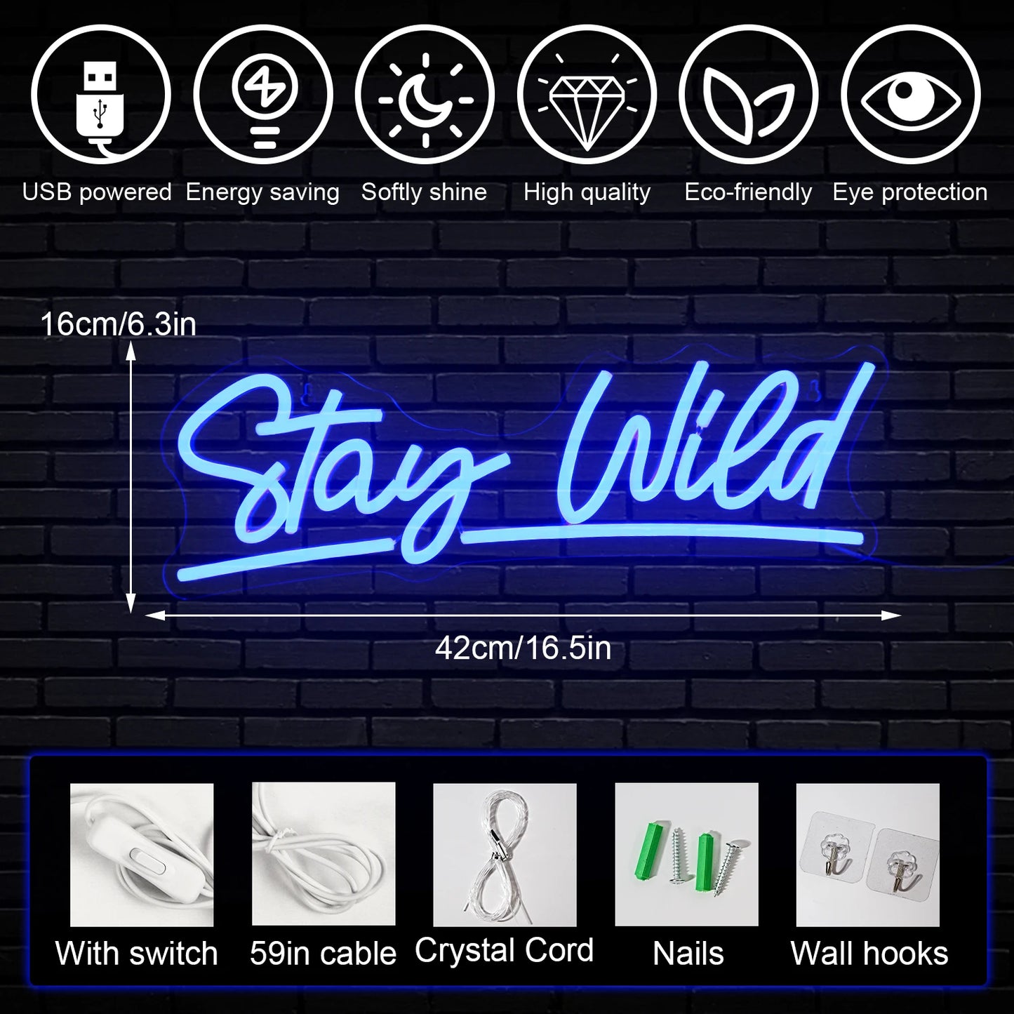 Stay Wild 5V Mini USB  LED Neon Sign - Budget-Friendly