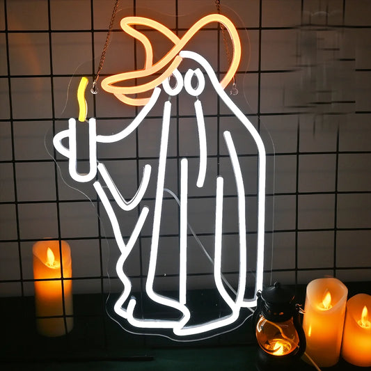 The image features a vibrant Ghost LED Neon Sign.