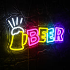 BEER – Bierkrug und Strahlen – LED-Leuchtschild (5 V USB)