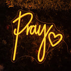 Pray – Herz als Kirchendekoration – LED-Neonschild (5 V USB)