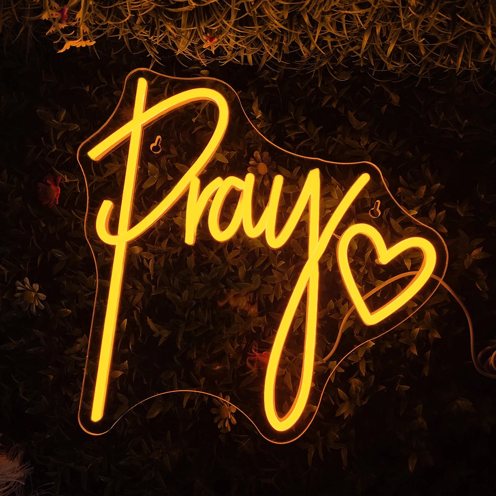 Pray – Herz als Kirchendekoration – LED-Neonschild (5 V USB)