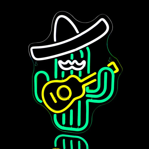Ein leuchtendes LED-Neonschild in Form eines klassischen Cowboyhuts, das in einem hellen und einladenden Licht leuchtet.