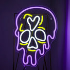 Lila Totenkopf mit Tropfeneffekt – LED-Neonschild (5 V USB)