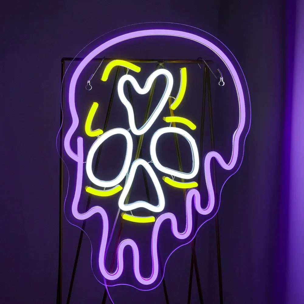 Lila Totenkopf mit Tropfeneffekt – LED-Neonschild (5 V USB)