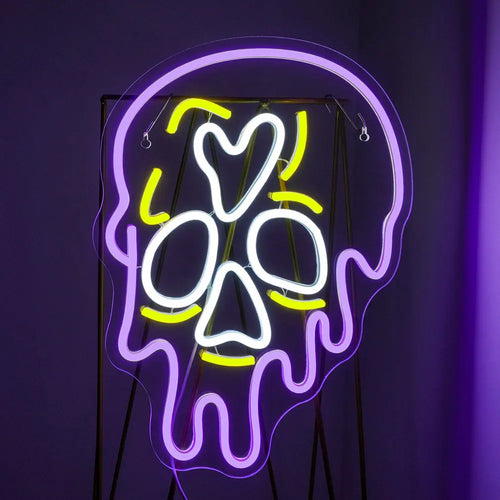Lila Totenkopf mit Tropfeneffekt – LED-Neonschild (5 V USB)