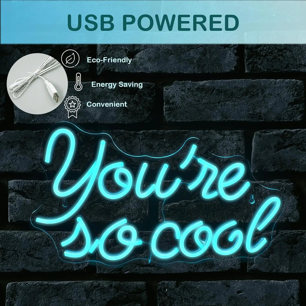 You're so cool – Eisblaue Buchstaben – LED-Neon-Schriftzug (5 V USB)