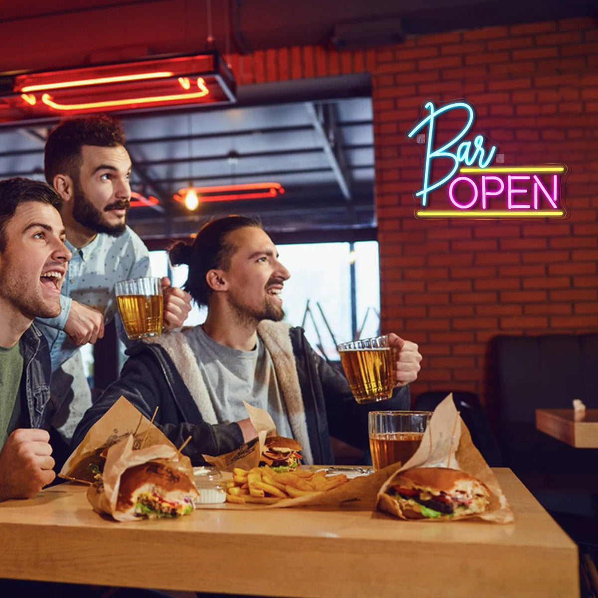 BAR OPEN – Waagerechte Linien – LED-Leuchtschild (5 V USB)