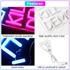 EAT PIE, KILL DEMONS – Kuchenstück – LED-Leuchtschild (5 V USB)