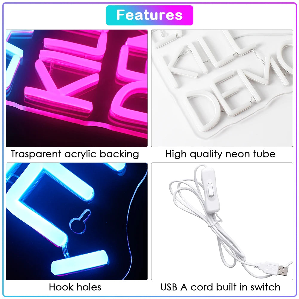 EAT PIE, KILL DEMONS – Kuchenstück – LED-Leuchtschild (5 V USB)