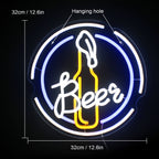 Beer – Bierflasche im runden Rahmen – LED-Leuchtschild (5 V USB)