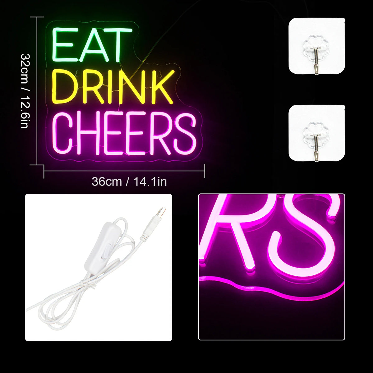 Eat Drink Cheers – LED-Leuchtschild (5 V USB)