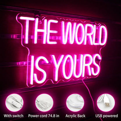 Ineonlife The World Is Yours 5V Mini USB LED Neon Sign - Budget Friendly