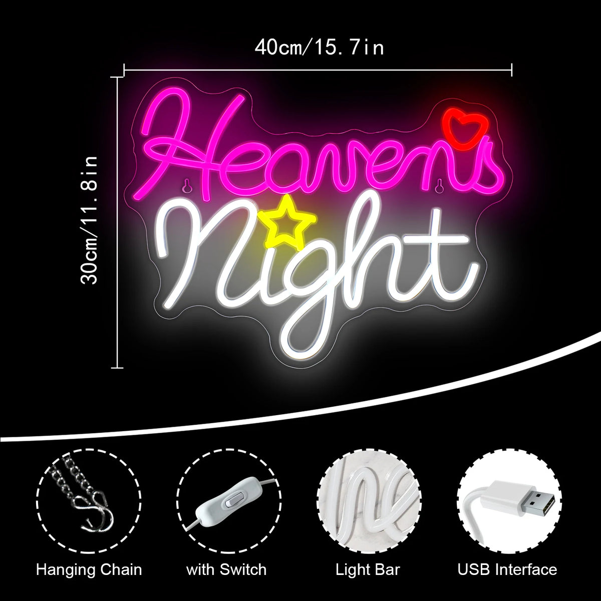 Heavens Night – Herz und Stern – LED-Neonschild (5 V USB)
