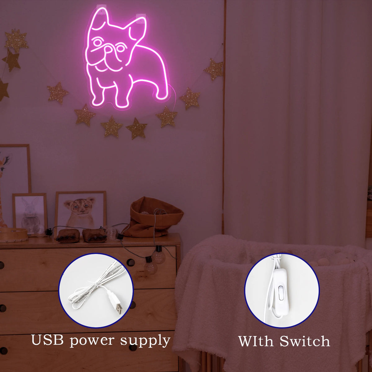 Rosa Hund – LED-Neonschild (5 V USB)