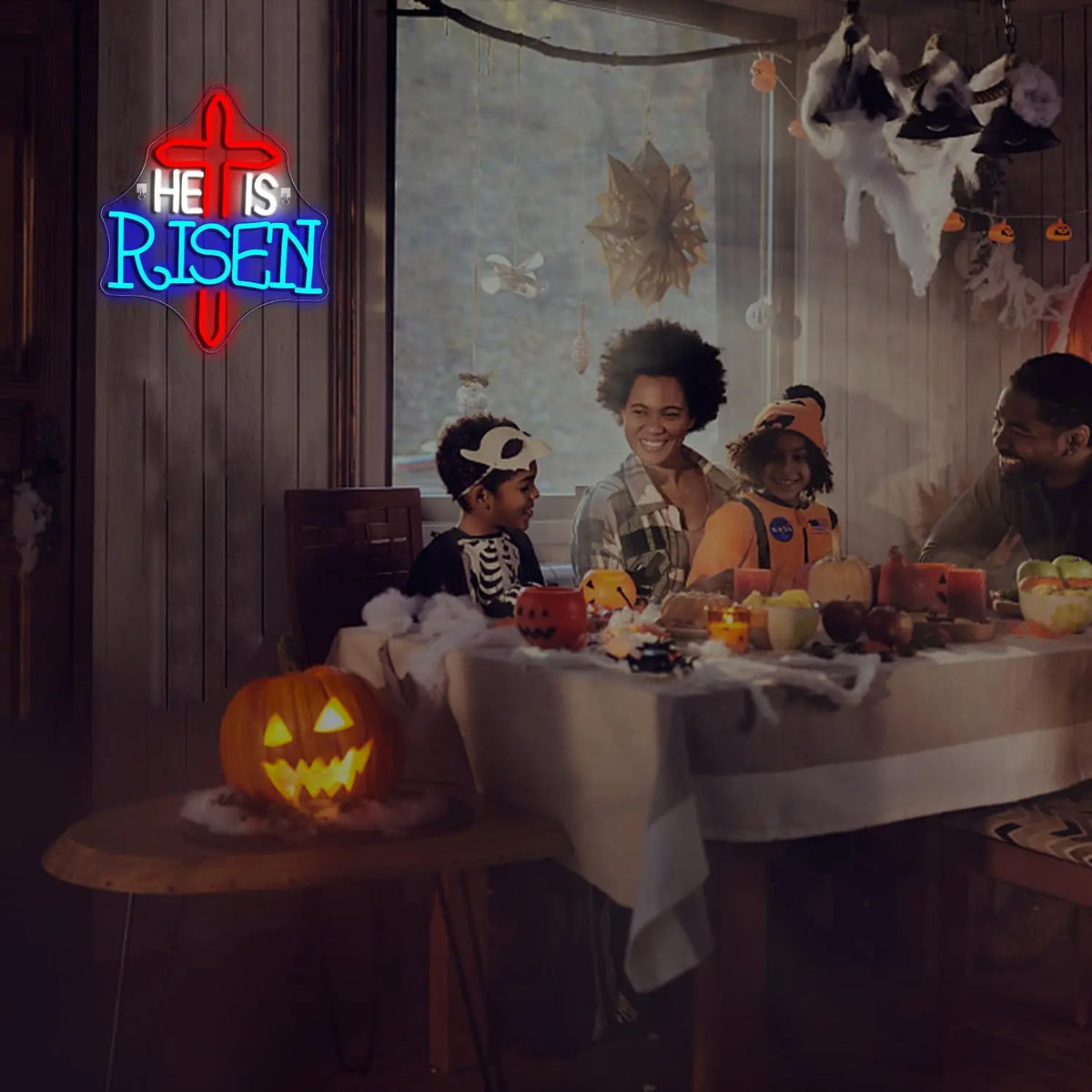 HE IS RISEN – Kreuz – LED-Neonschild (5 V USB)