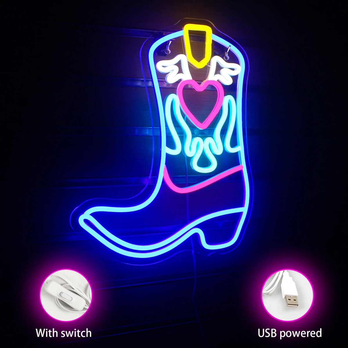 Cowboystiefel – LED-Neonschild (5 V USB)
